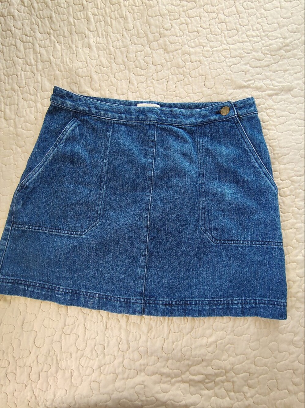 Jones New York Sport Vintage Denim A-Line Mini Skirt Front Pockets (Size 12)